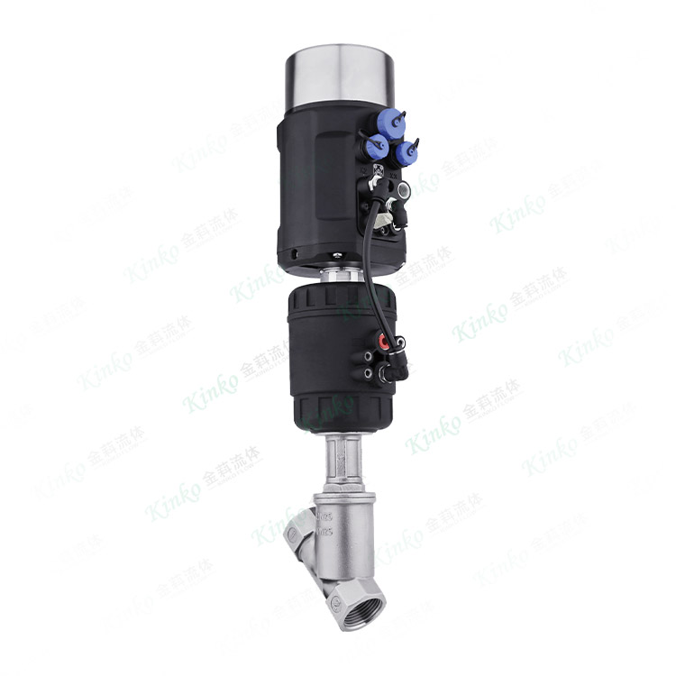 Pneumatic threaded angle valve valve with signal feedback